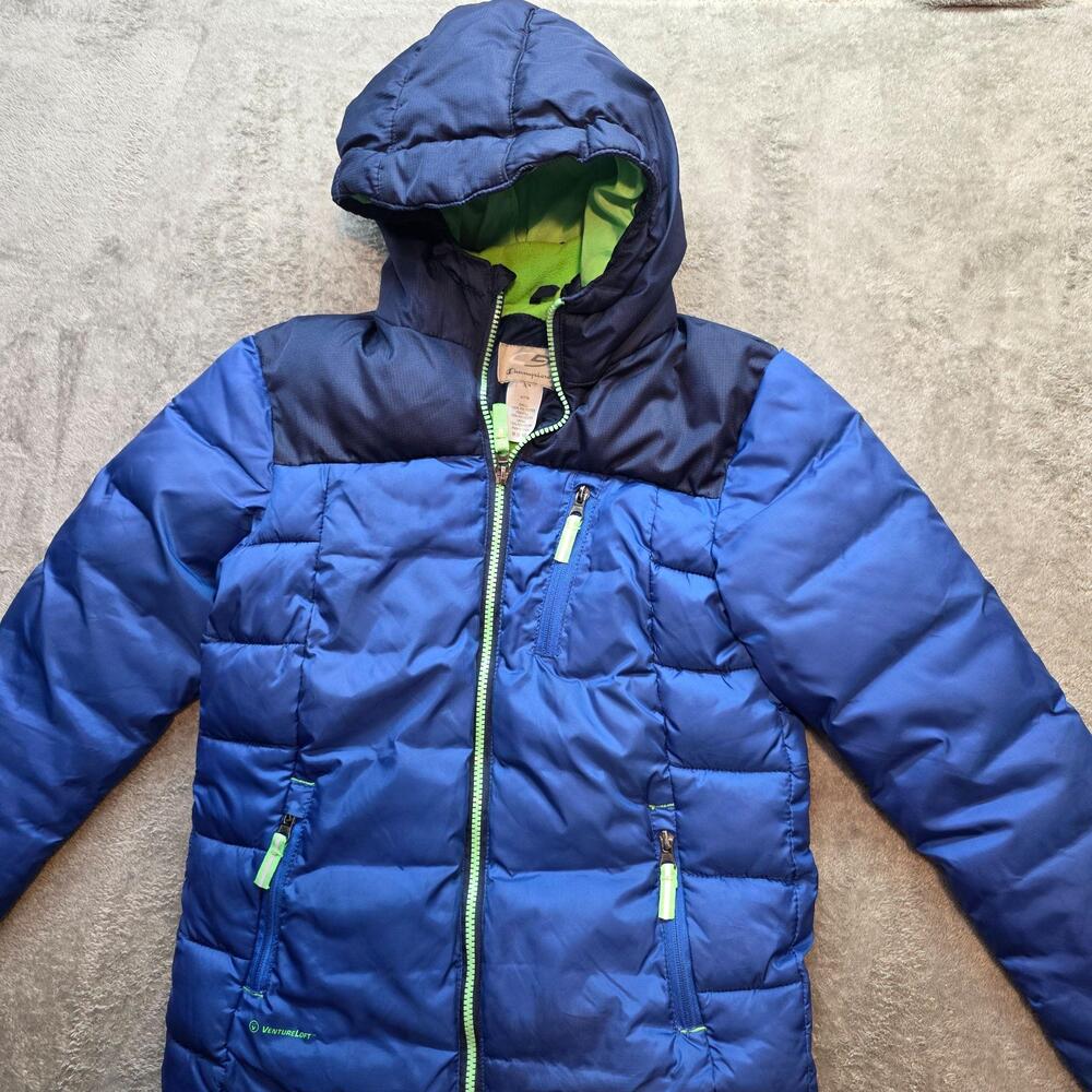 Champion Puffer Jacket Kids 8-10 Blue Hooded VentureLoft Zip Pockets Winter